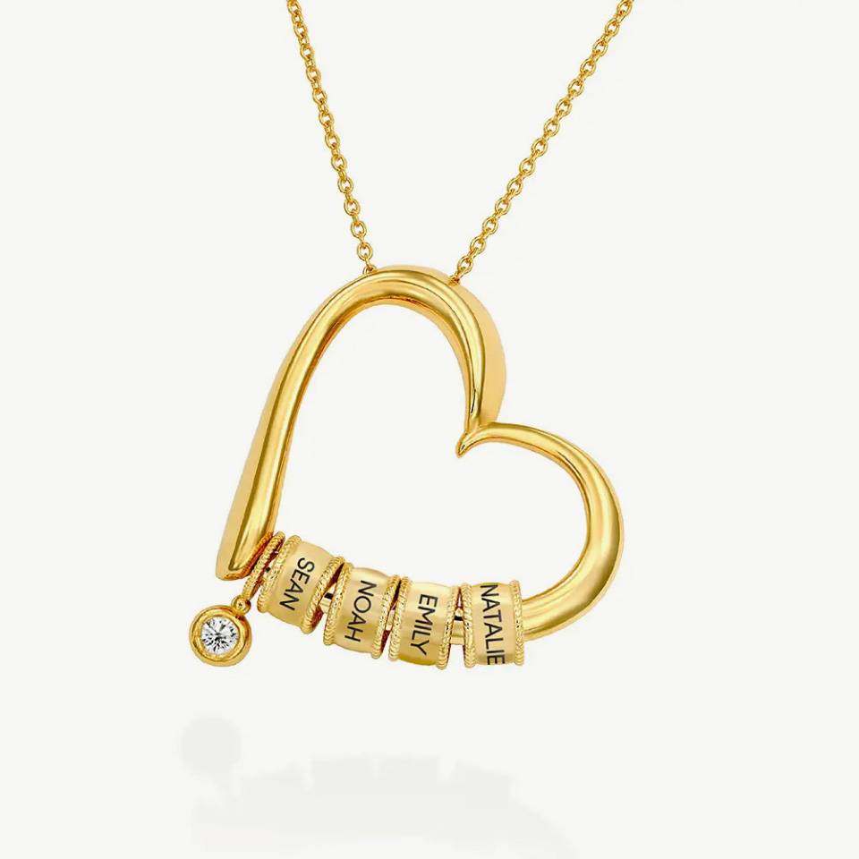 Charming Heart Necklace with Engraved Beads in 18ct Gold Plating
