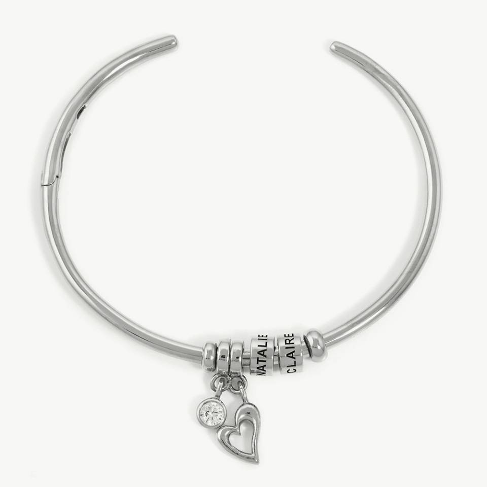 Linda Open Bangle Bracelet with Sterling Silver Beads