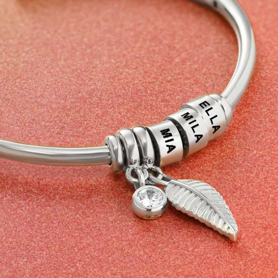 Linda Open Bangle Bracelet with Sterling Silver Beads
