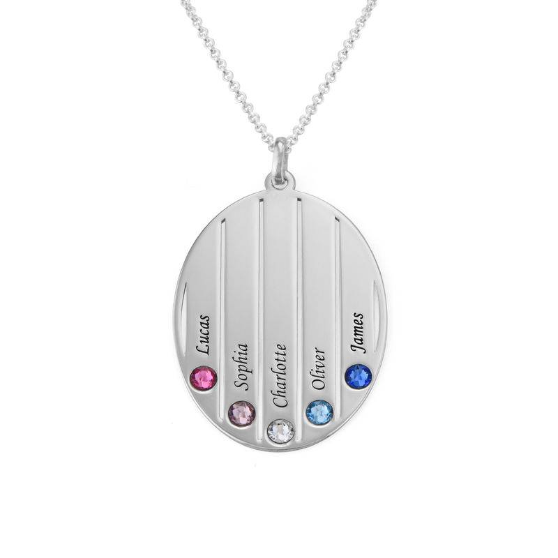 Engraved Family Necklace with Birthstones in Sterling Silver-2 product photo