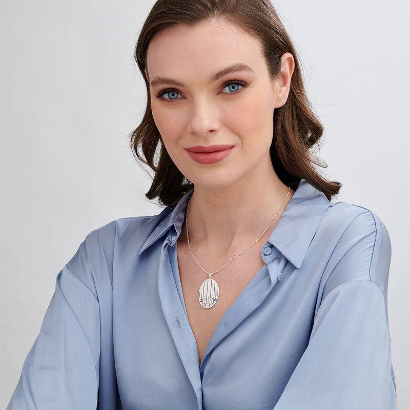 Engraved Family Necklace with Birthstones in Sterling Silver-1 product photo
