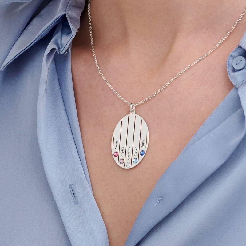 Engraved Family Necklace with Birthstones in Sterling Silver-3 product photo