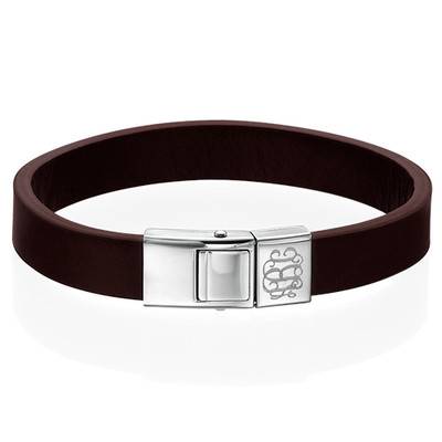 Men's Brown Leather Monogram Bracelet-1 product photo