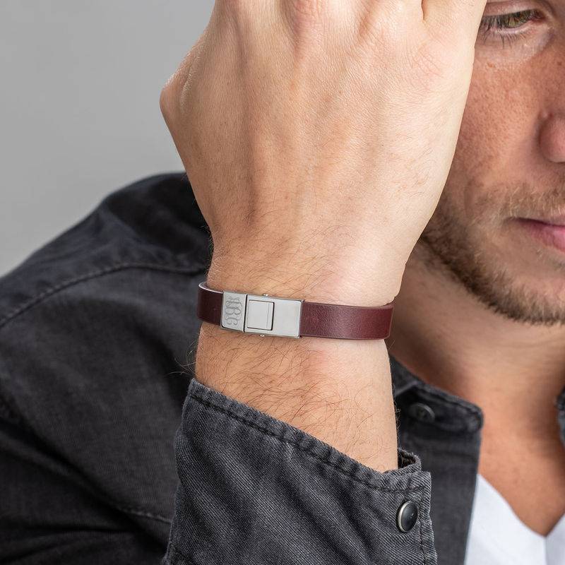 Men's Brown Leather Monogram Bracelet-2 product photo