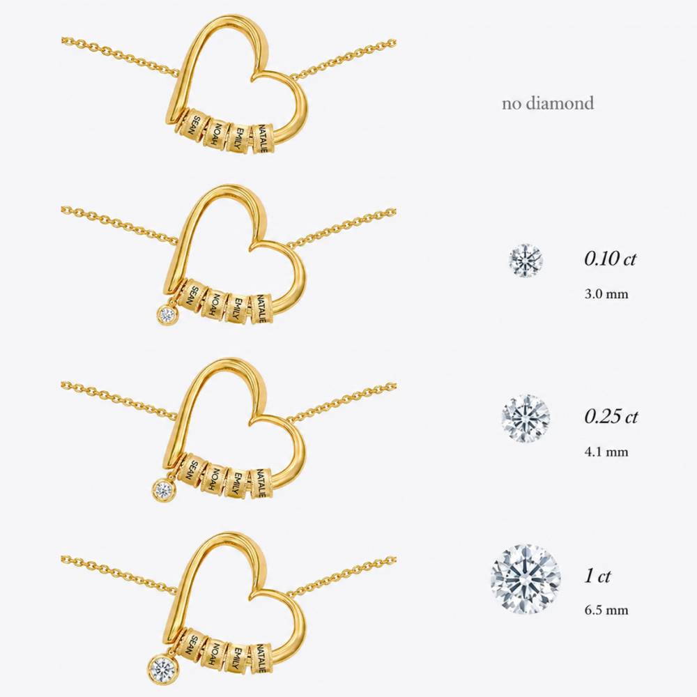 Charming Heart Necklace with Engraved Beads and 0.25ct Diamond in Gold Vermeil-5 product photo