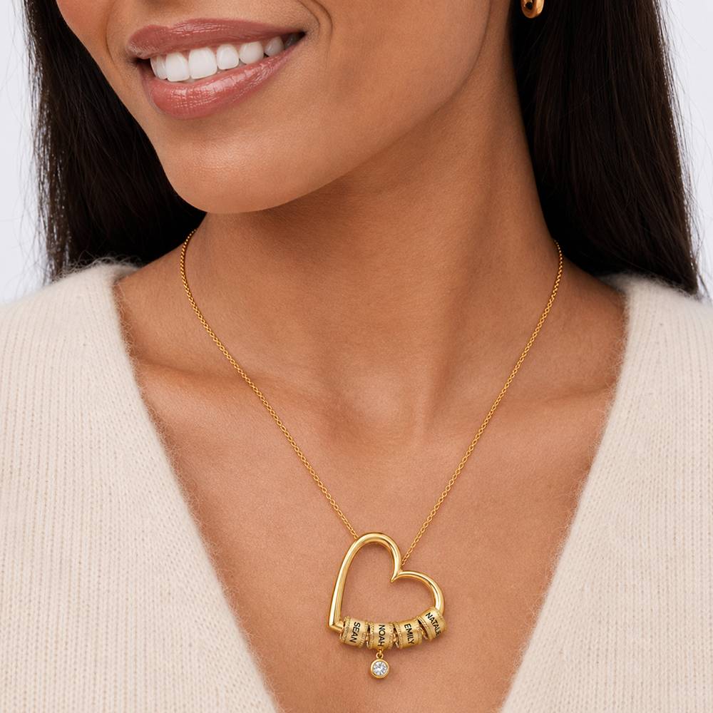 Charming Heart Necklace with Engraved Beads and 0.25ct Diamond in Gold Vermeil-6 product photo