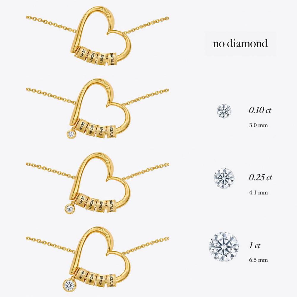 Charming Heart Necklace with Engraved Beads and 0.25ct Diamond in Gold Vermeil-7 product photo