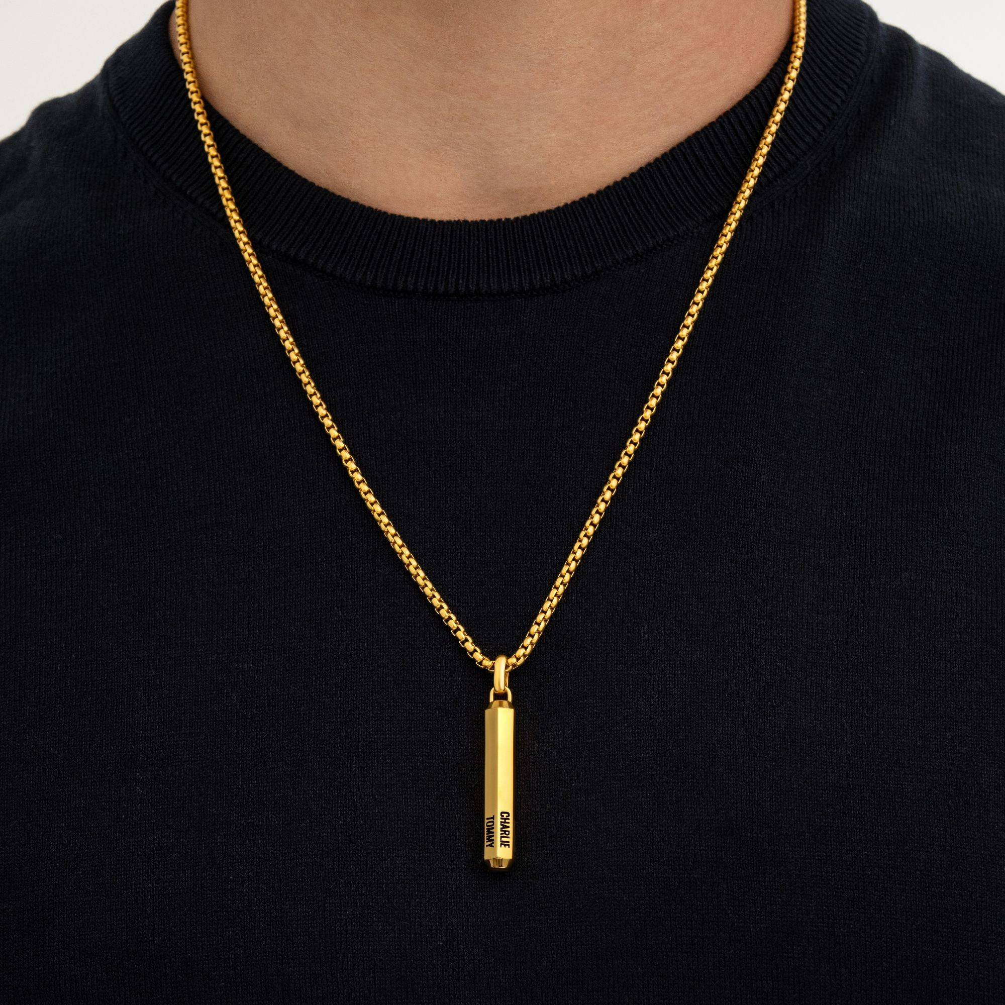 3D Engraved Hexagon Bar Necklace for Men in Stainless Steel with Gold PVD-3 product photo