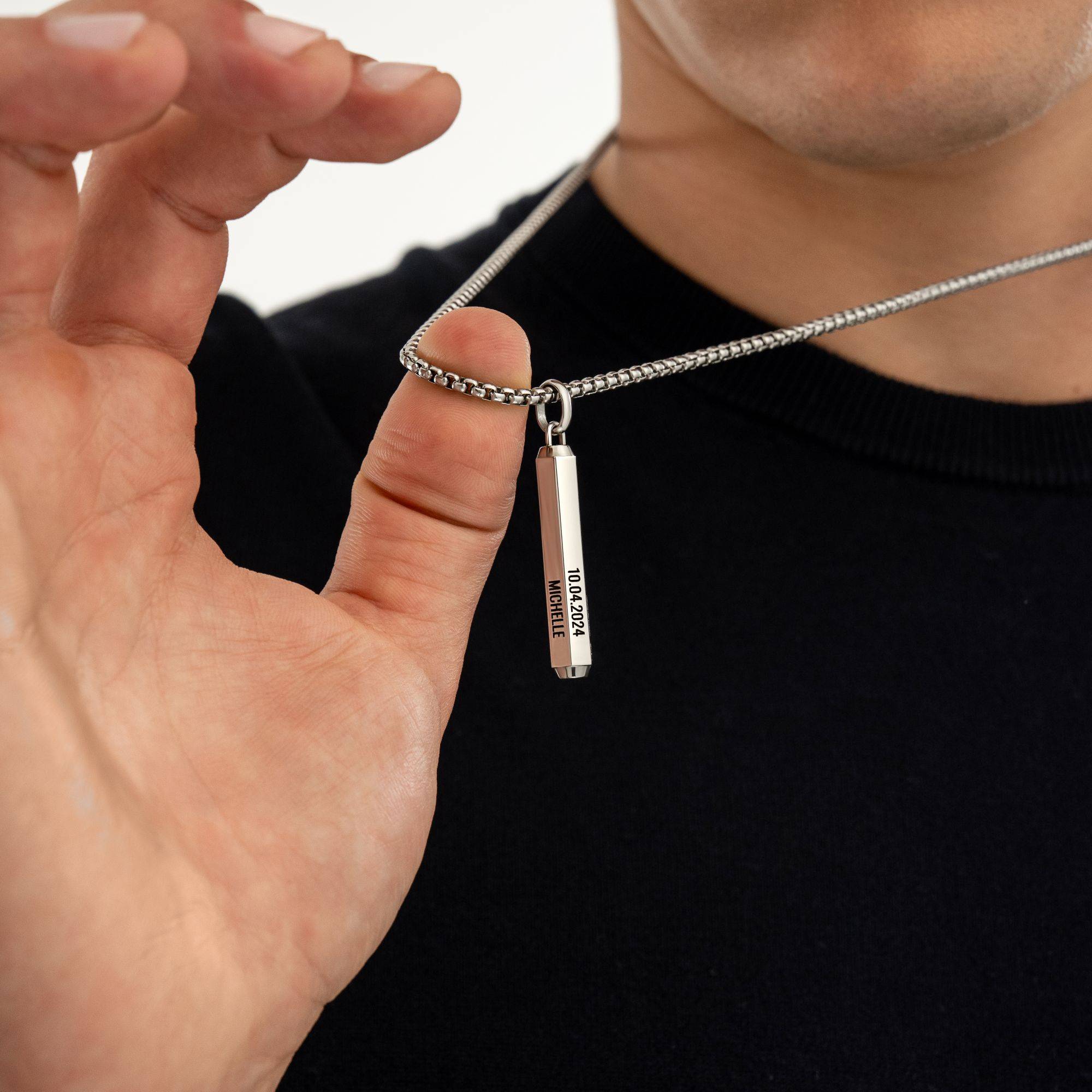 3D Engraved Hexagon Bar Necklace for Men in Stainless Steel-4 product photo