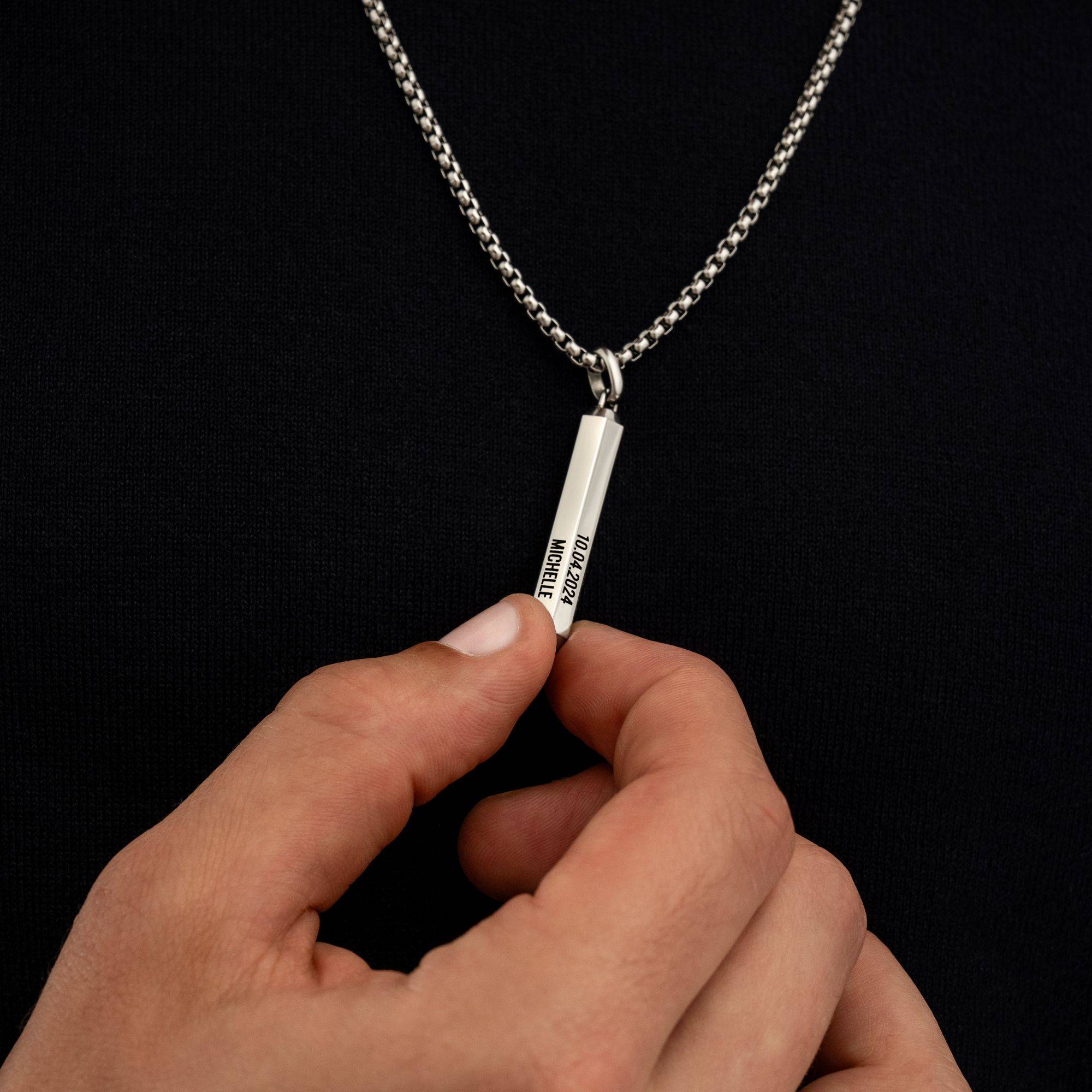 3D Engraved Hexagon Bar Necklace for Men in Stainless Steel-5 product photo