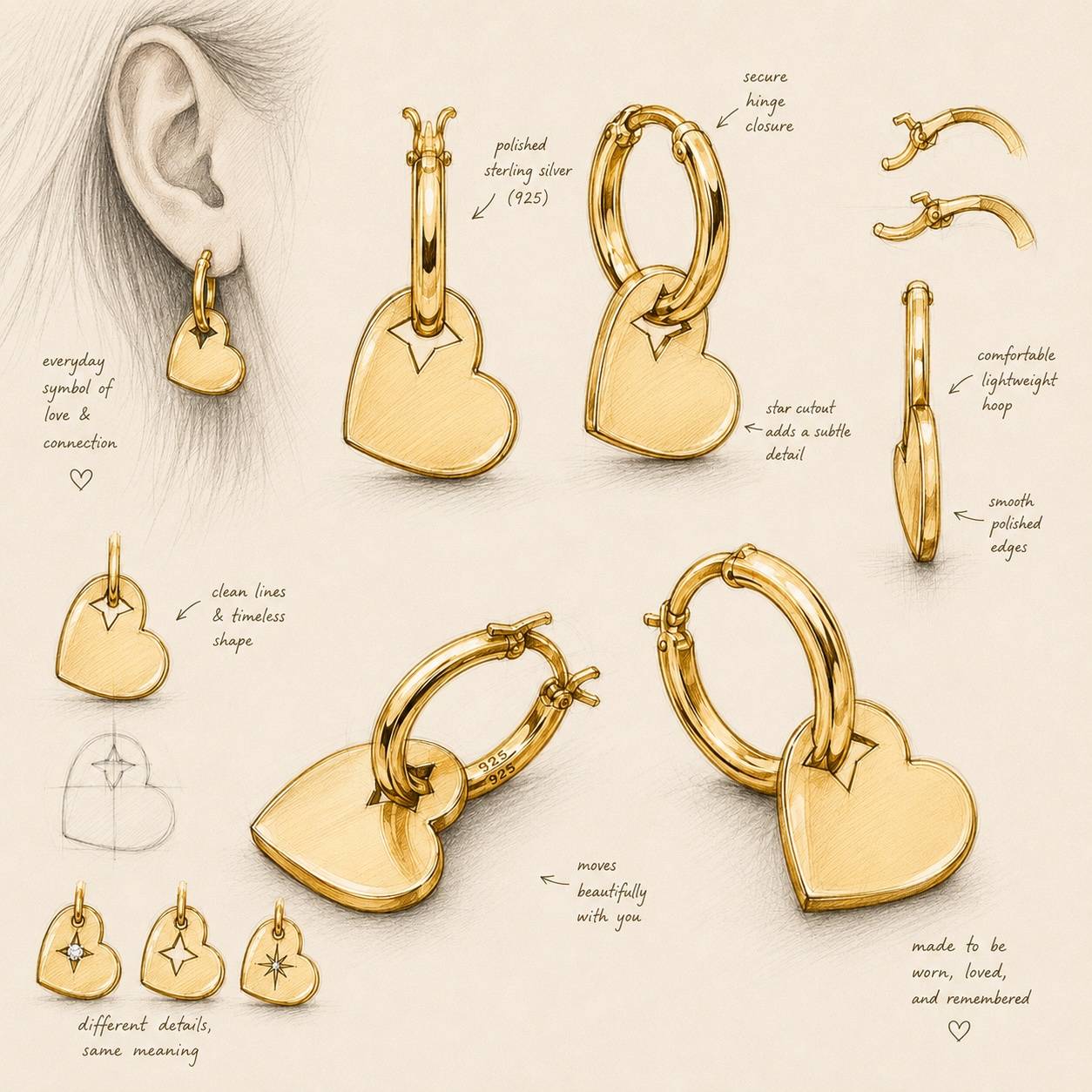 Always Hearts Hoop Earrings in Gold Vermeil-6 product photo