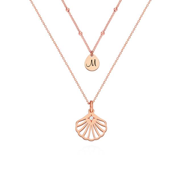 Ariel Shell Initial Necklace with Diamond in 18ct Rose Gold Plating ...