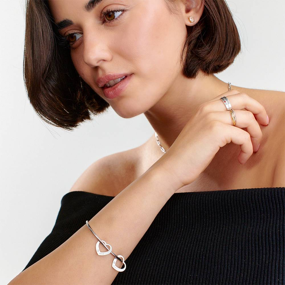 Chelsea Bangle with Diamond Heart Pendants in Sterling Silver-2 product photo