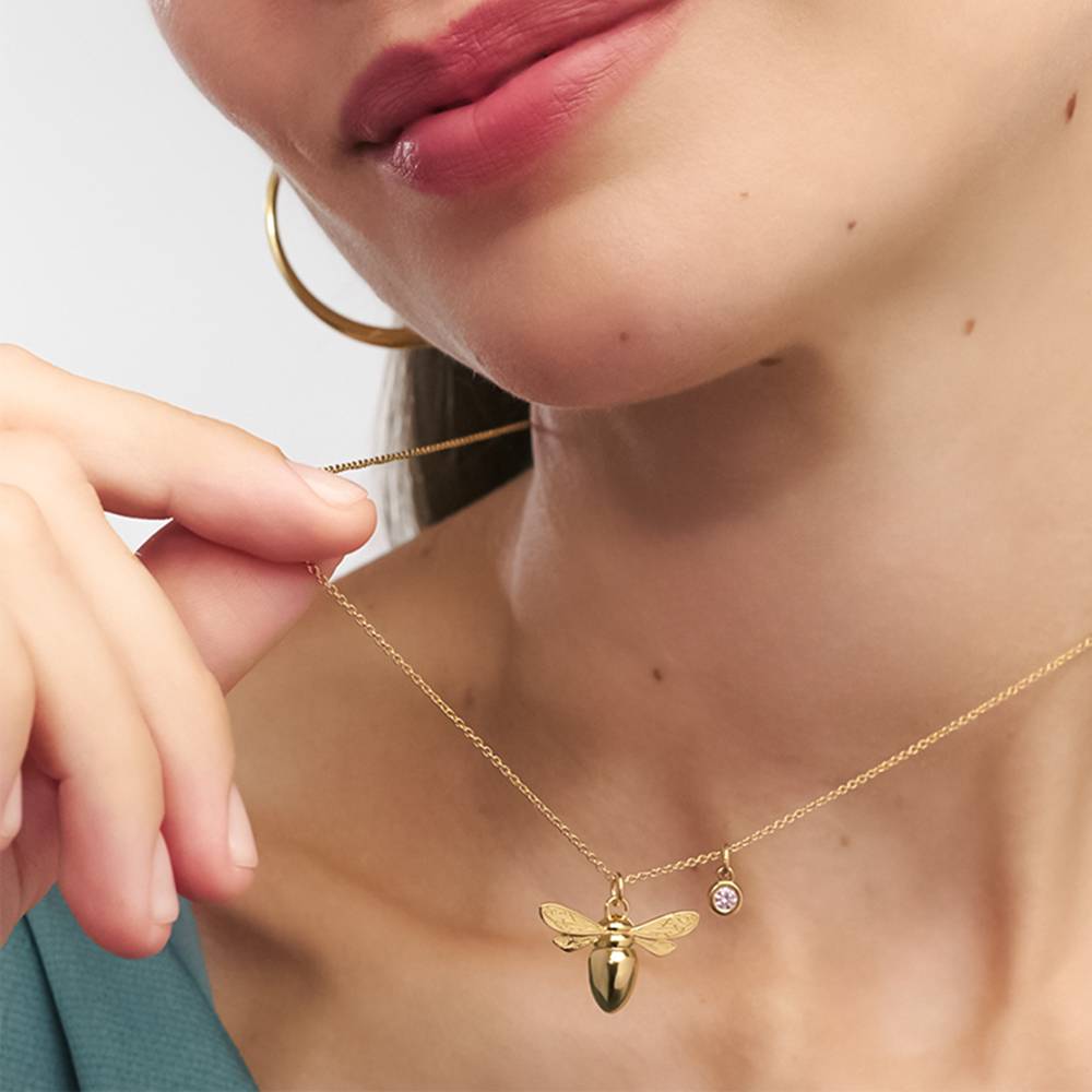 Bee Pendant Necklace with Birthstone in Gold Finish-1 Bee Pendant Necklace with Birthstone in Gold Finish-1 product photo