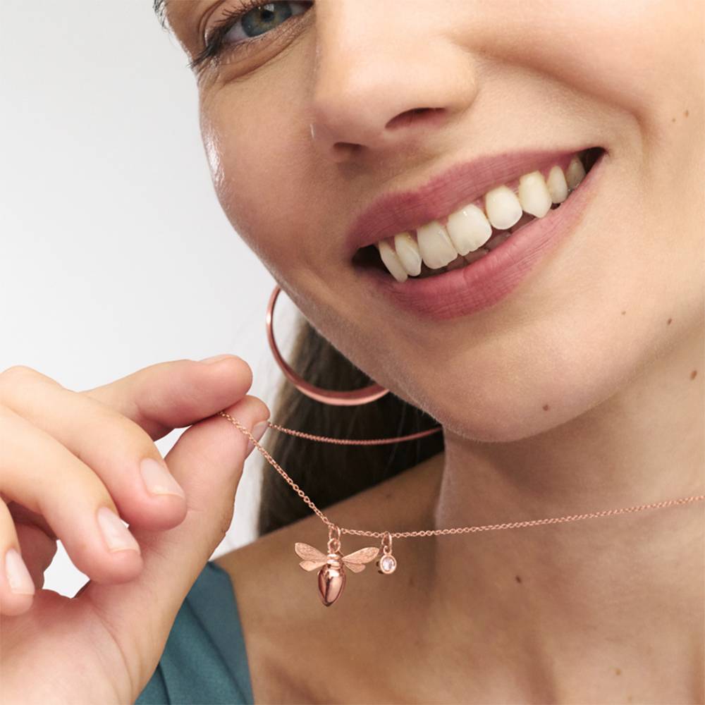 Bee Pendant Necklace with Birthstone in Rose Gold Finish-1 Bee Pendant Necklace with Birthstone in Rose Gold Finish-1 product photo