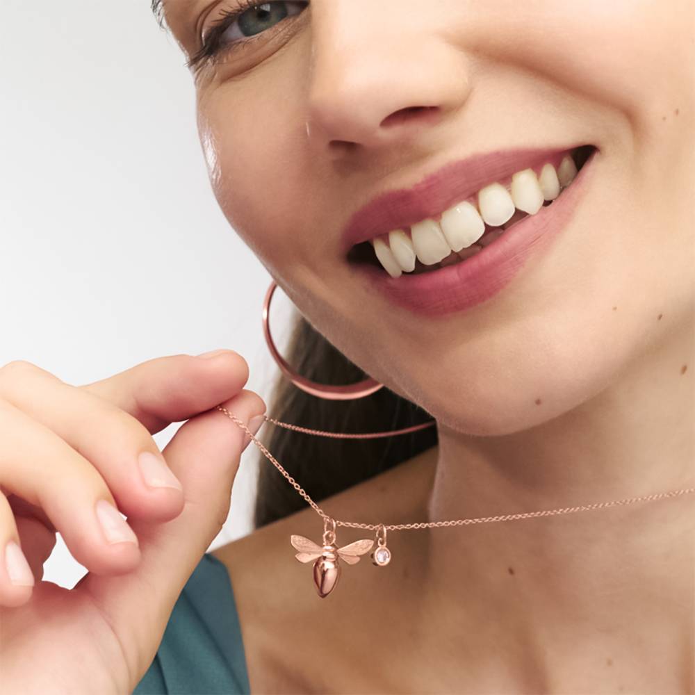 Bee Pendant Necklace with Birthstone in Rose Gold Finish-1 Bee Pendant Necklace with Birthstone in Rose Gold Finish-1 product photo