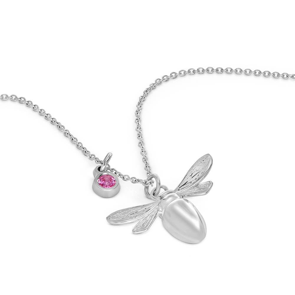 Bee Pendant Necklace with Birthstone in Silver Finish-4 Bee Pendant Necklace with Birthstone in Silver Finish-4 product photo