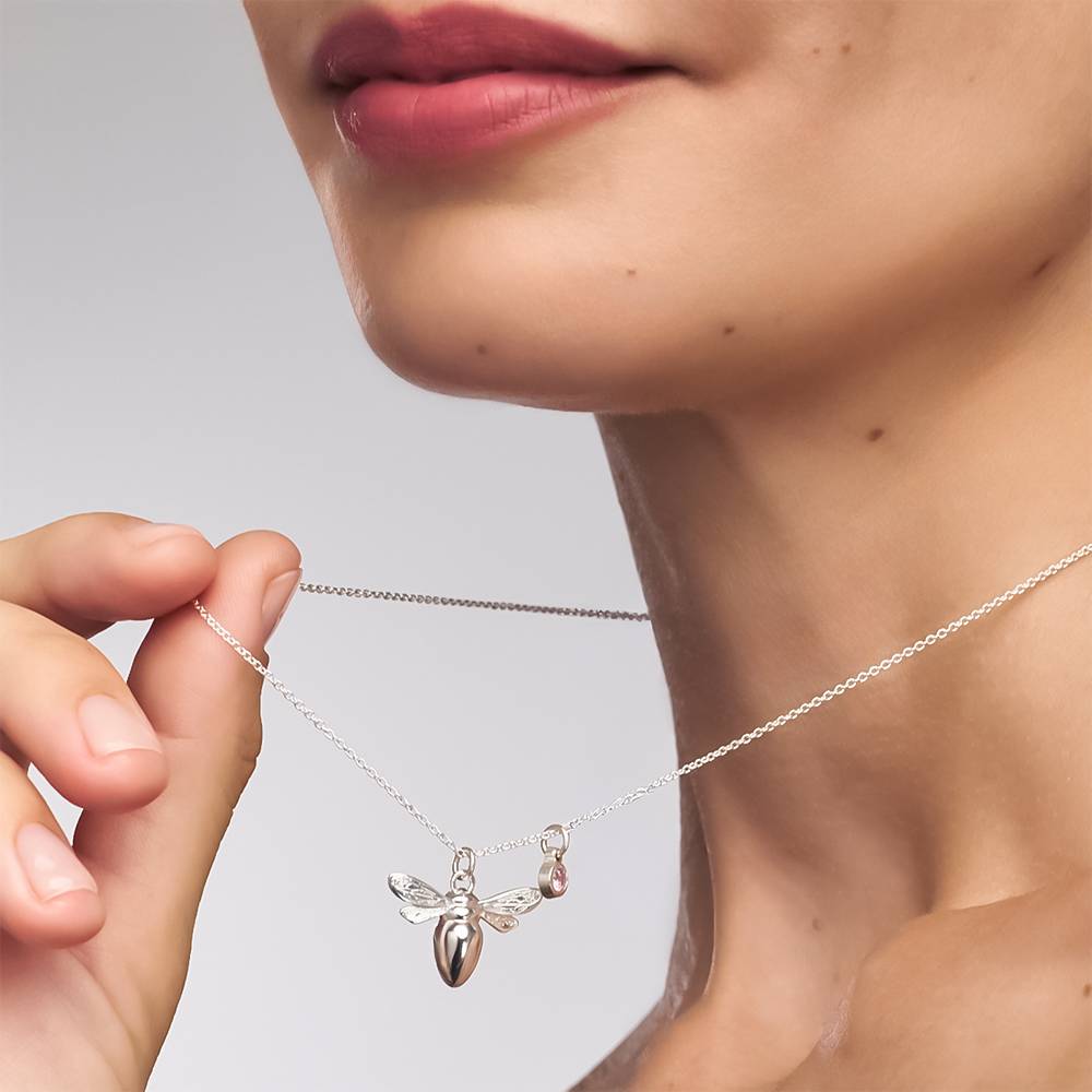Bee Pendant Necklace with Birthstone in Silver Finish-2 Bee Pendant Necklace with Birthstone in Silver Finish-2 product photo