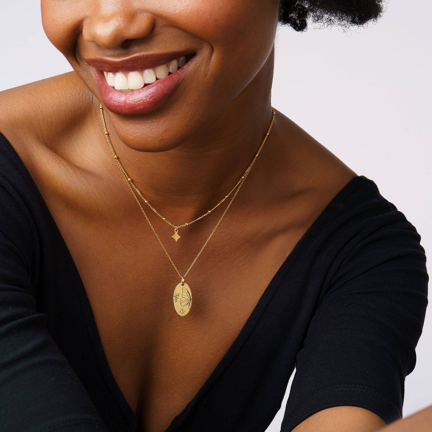 Birth Butterfly & Stone Layered Necklace in 18ct Gold Plating-5 Birth Butterfly & Stone Layered Necklace in 18ct Gold Plating-5 product photo