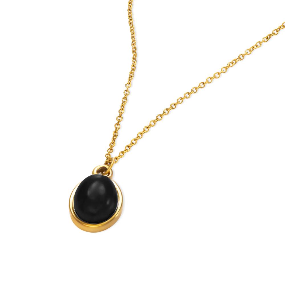 Black Cabochon Pendant Necklace in Gold Plating-3 product photo