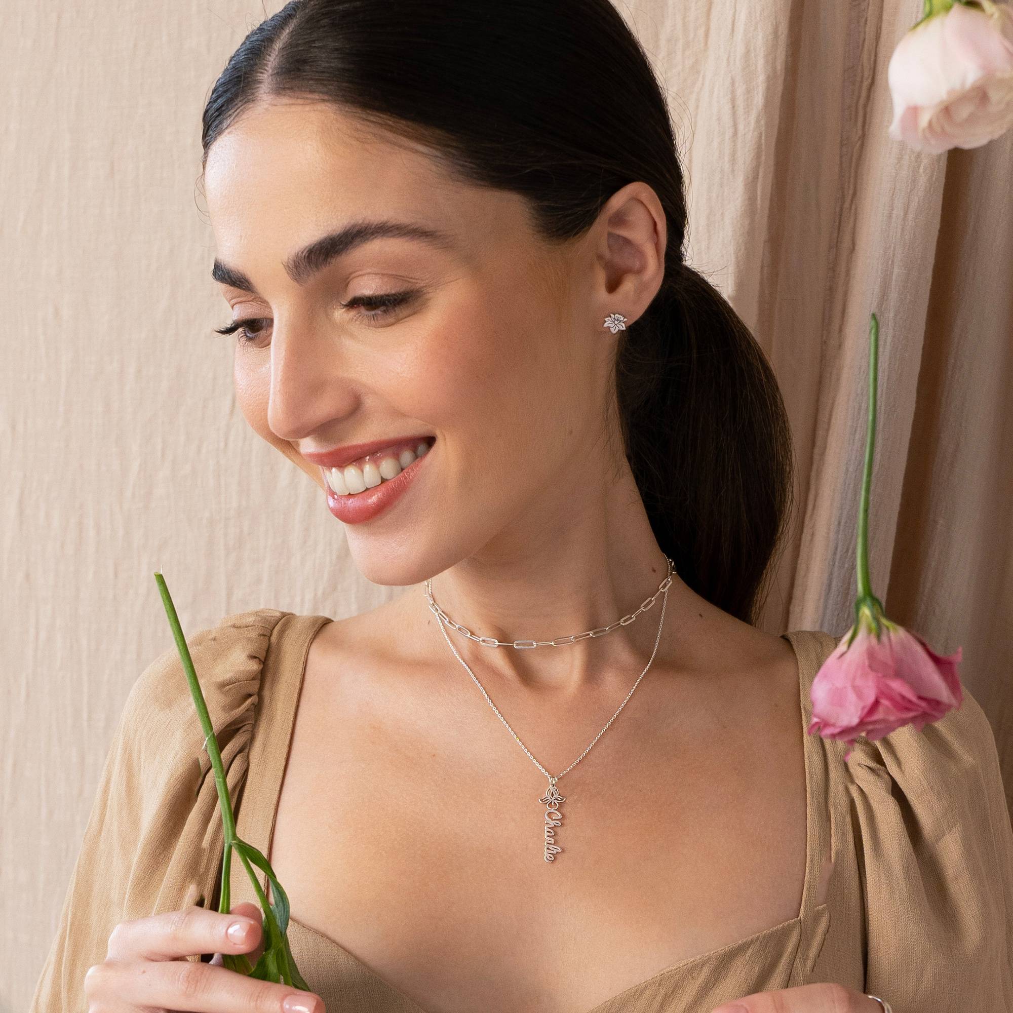 Blooming Birth Flower Name Necklace in Sterling Silver-2 Blooming Birth Flower Name Necklace in Sterling Silver-2 product photo