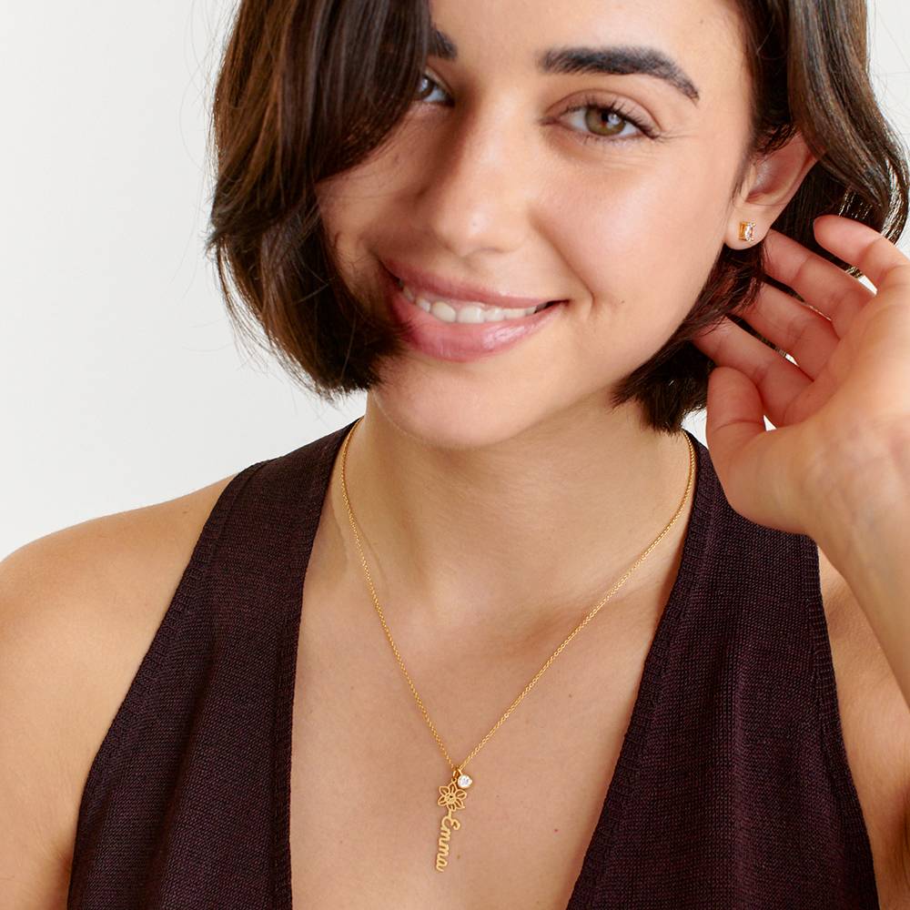 Blooming Birth Flower Name Necklace with Diamond in 18ct Gold Vermeil-3 product photo