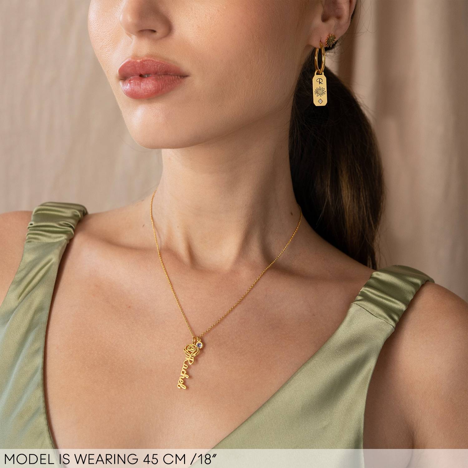 Blooming Birth Flower Name Necklace with Birthstone in 18ct Gold Plating-6 product photo