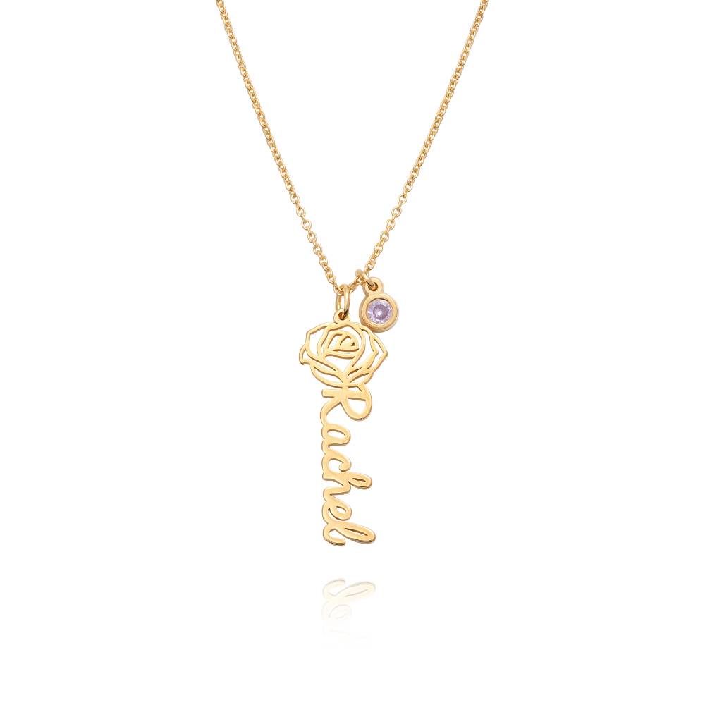 Blooming Birth Flower Name Necklace with Birthstone in 18ct Gold Plating-2 product photo