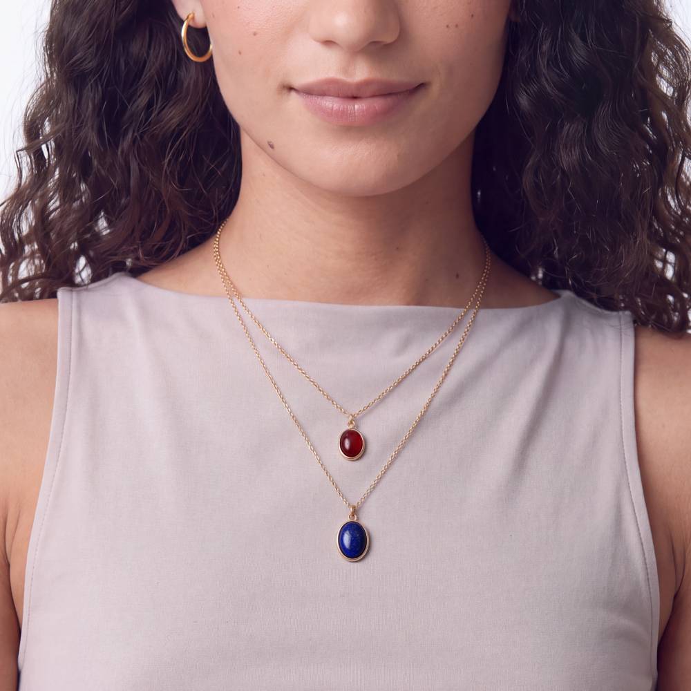 Blue Cabochon Pendant Necklace in Gold Plating-4 product photo