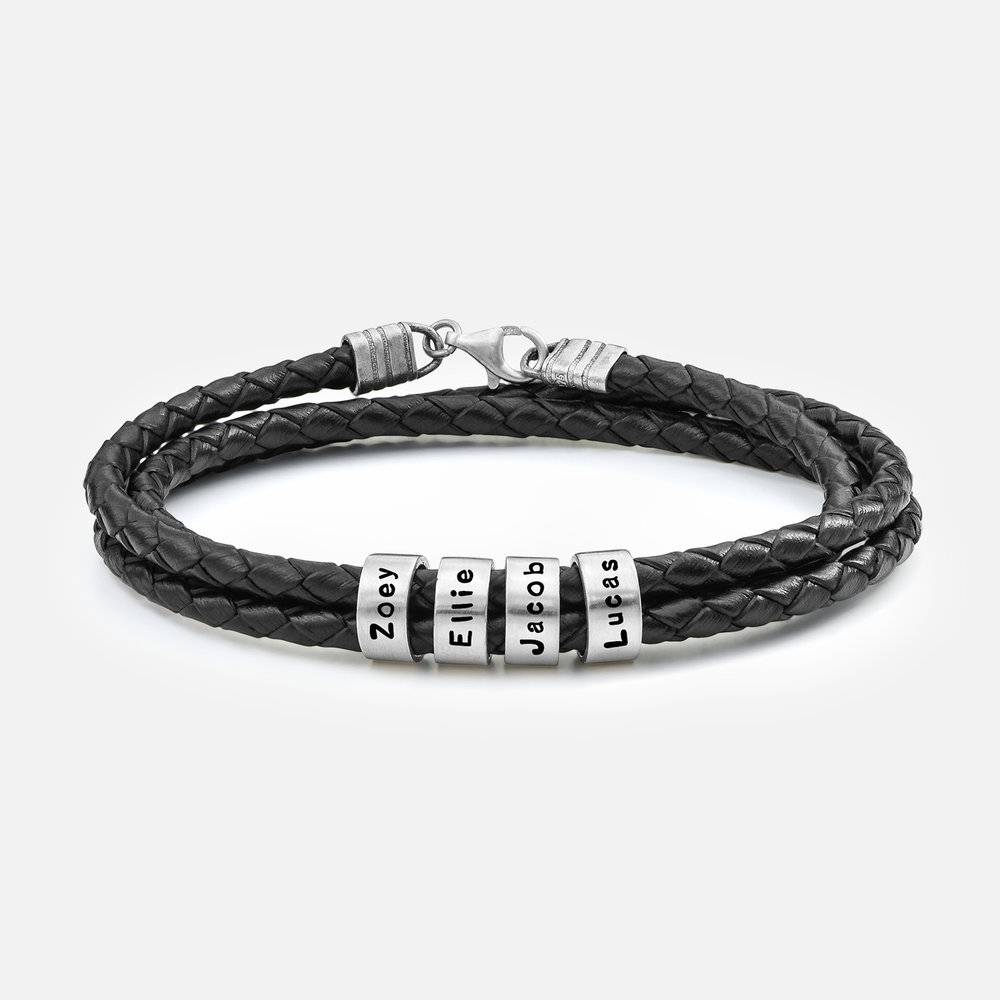 Navigator Braided Leather Bracelet for Men with Custom Beads in Sterling Silver-3 Navigator Braided Leather Bracelet for Men with Custom Beads in Sterling Silver-3 product photo