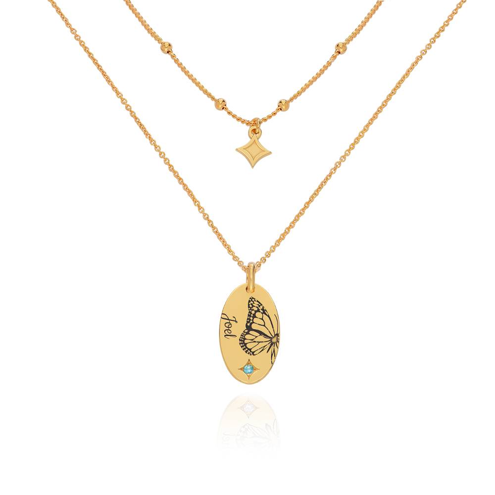Birth Butterfly & Stone Layered Necklace in 18ct Gold Plating-1 Birth Butterfly & Stone Layered Necklace in 18ct Gold Plating-1 product photo