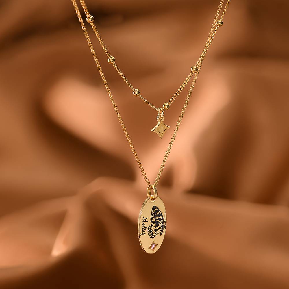 Birth Butterfly & Stone Layered Necklace in 18ct Gold Plating-2 Birth Butterfly & Stone Layered Necklace in 18ct Gold Plating-2 product photo