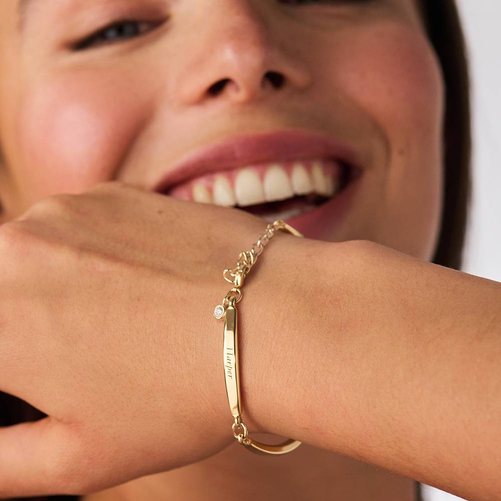 Chapters Engraved Bar Bracelet in Gold Plating with 0.10CT Diamond-5 product photo