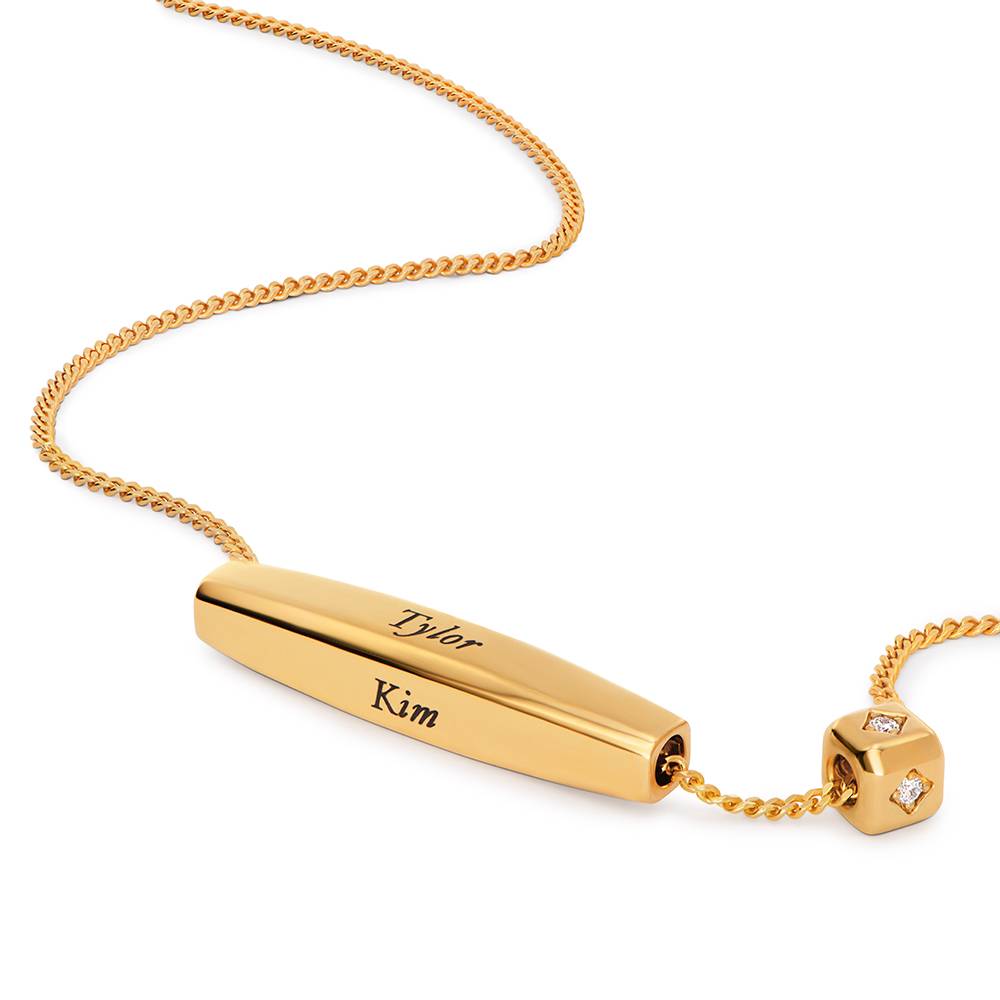 Chapters Engraved Spinning Bar Necklace in Gold Plating with 0.08CT Diamond-4 product photo