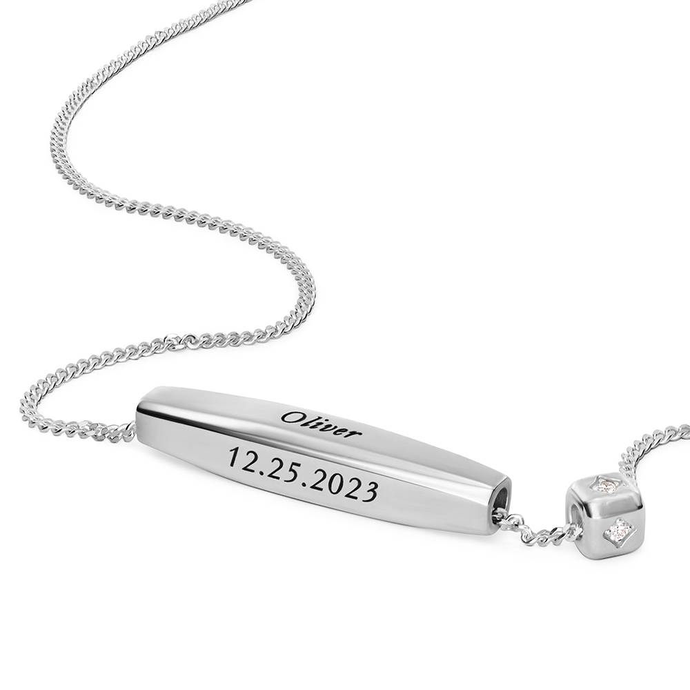 Chapters Engraved Spinning Bar Necklace in Silver with 0.08CT Diamond-4 product photo
