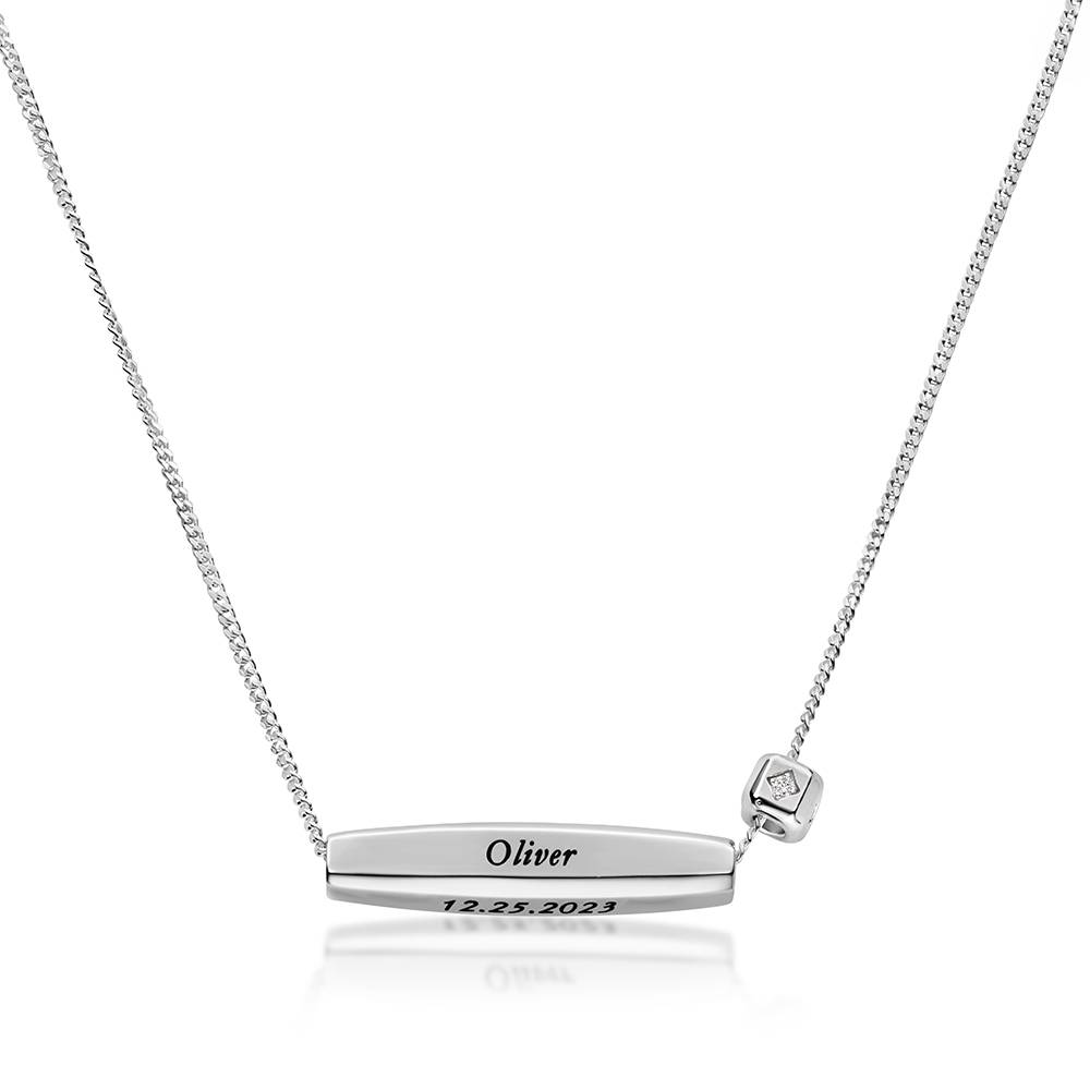 Chapters Engraved Spinning Bar Necklace in Silver with 0.08CT Diamond-1 product photo