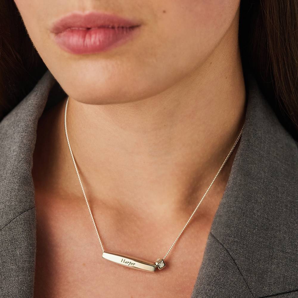 Chapters Engraved Spinning Bar Necklace in Silver with 0.08CT Diamond-2 product photo