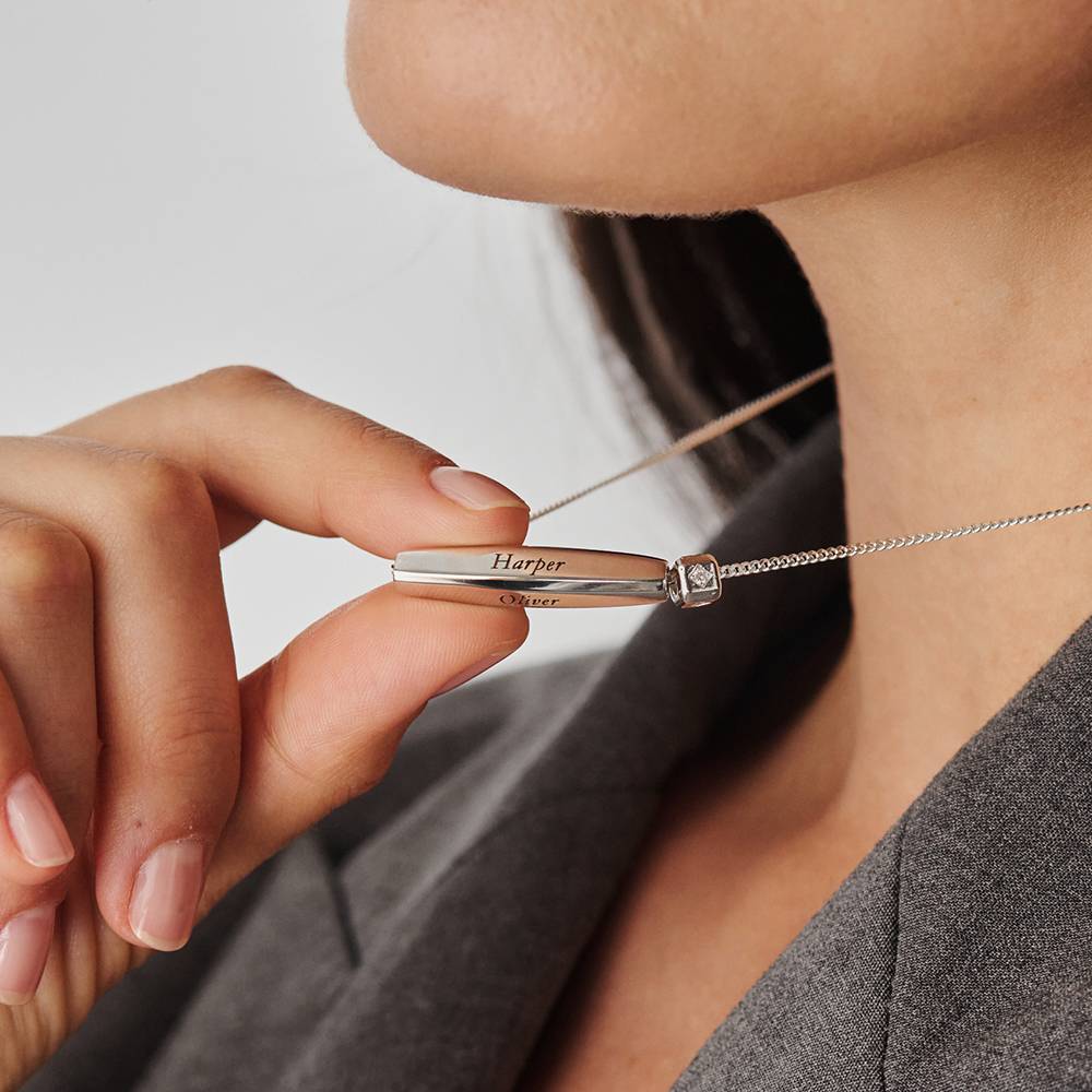 Chapters Engraved Spinning Bar Necklace in Silver with 0.08CT Diamond-5 product photo