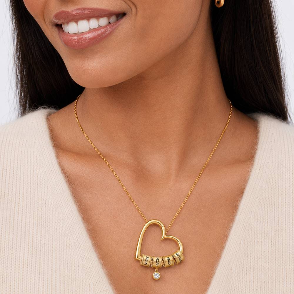 Charming Heart Necklace with Engraved Beads and 0.25ct Diamond in Gold Plating-5 product photo