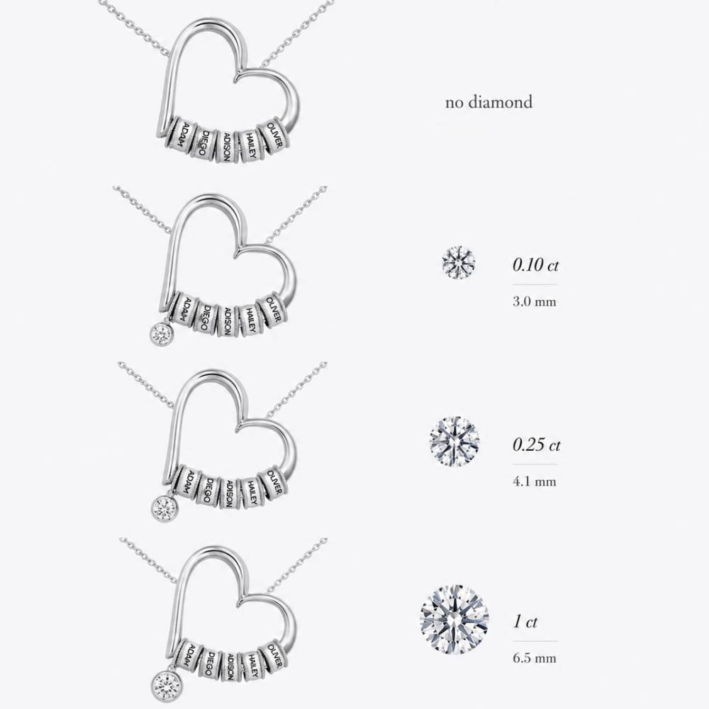 Charming Heart Necklace with Engraved Beads and 0.25ct Diamond in Silver-7 product photo