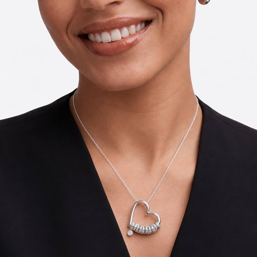 Charming Heart Necklace with Engraved Beads and 0.25ct Diamond in Silver-5 product photo