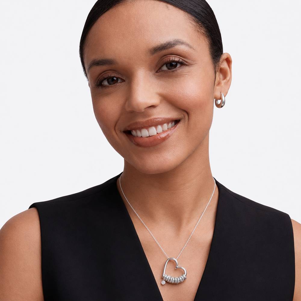Charming Heart Necklace with Engraved Beads and 0.25ct Diamond in Silver-4 product photo