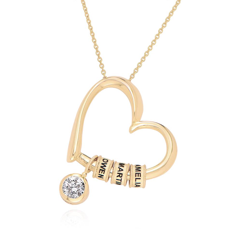 Charming Heart Necklace with Engraved Beads and 1ct Diamond in 10ct Solid White Gold-4 product photo