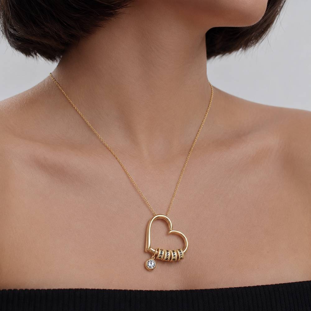 Charming Heart Necklace with Engraved Beads and 1ct Diamond in 10ct Solid White Gold-6 product photo