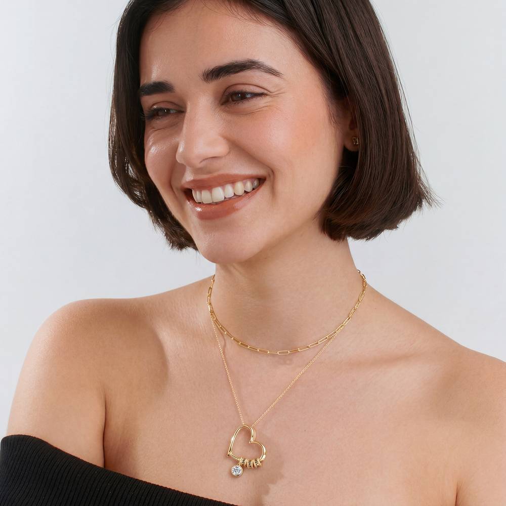 Charming Heart Necklace with Engraved Beads and 1ct Diamond in 10ct Solid White Gold-5 product photo