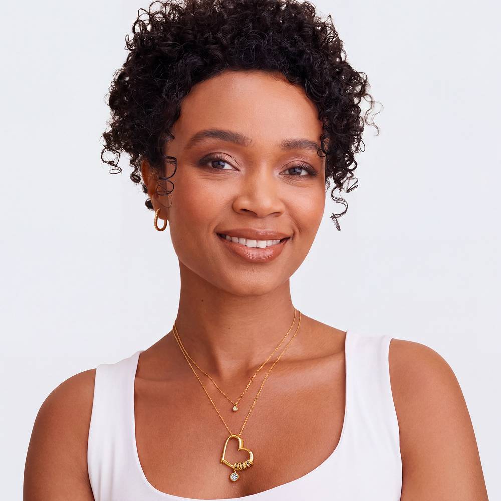 Charming Heart Necklace with Engraved Beads and 1ct Diamond in Gold Vermeil-5 product photo
