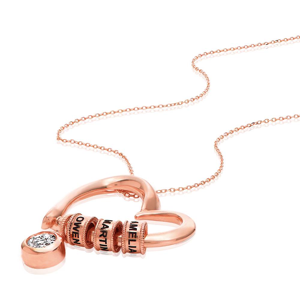 Charming Heart Necklace with Engraved Beads & 1CT Diamond in Rose Gold Plating-3 Charming Heart Necklace with Engraved Beads & 1CT Diamond in Rose Gold Plating-3 product photo