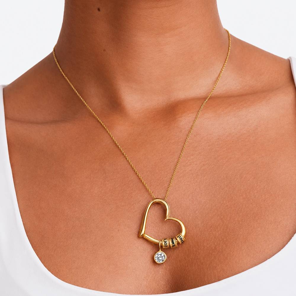 Charming Heart Necklace with Engraved Beads and 1ct Diamond in Gold Plating-6 product photo
