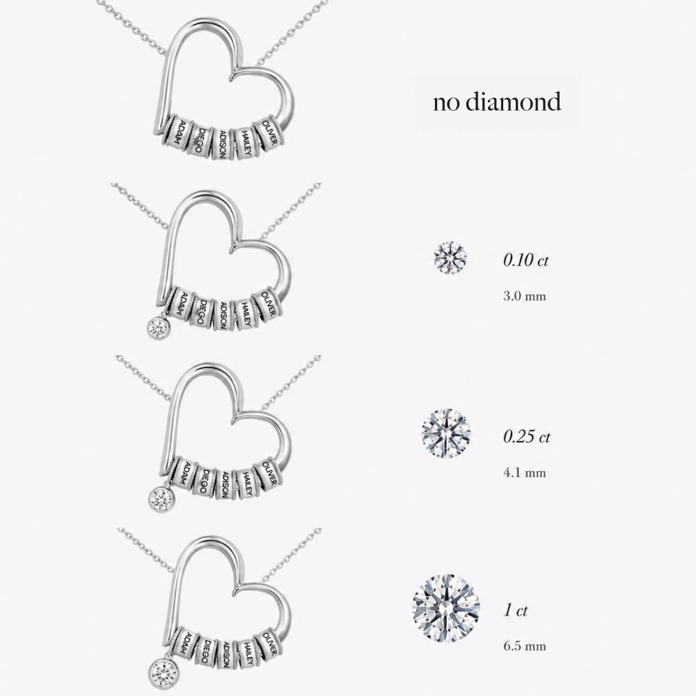Charming Heart Necklace with Engraved Beads and 1ct Diamond in Silver-8 product photo