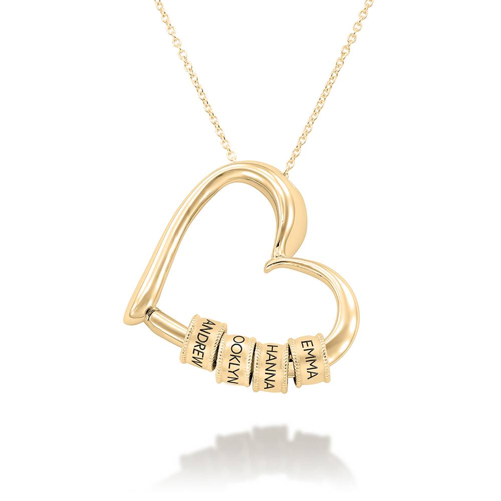 Charming Heart Necklace with Engraved Beads in 10ct Solid Yellow Gold-3 product photo